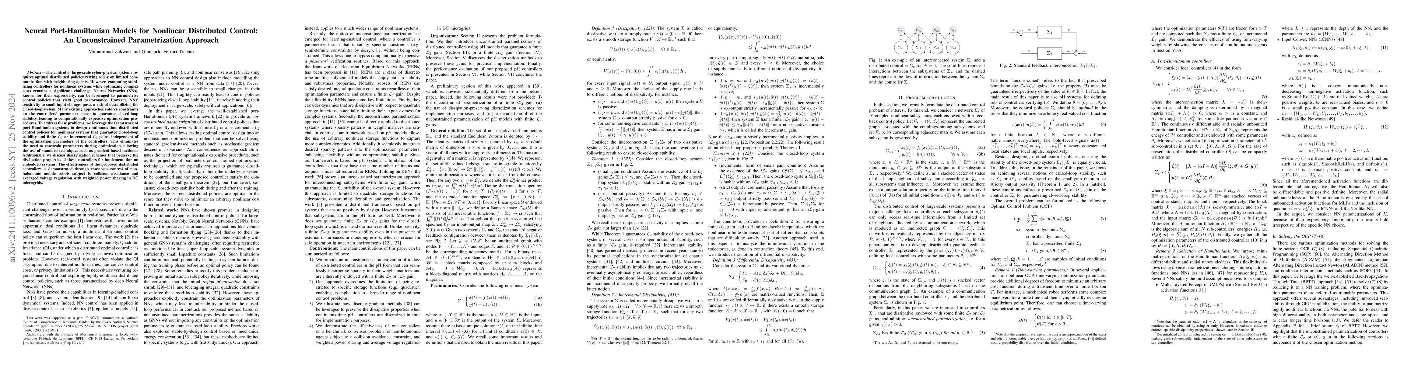 Thumbnail for Neural Port-Hamiltonian Models for Nonlinear Distributed Control: An
  Unconstrained Parametrization Approach