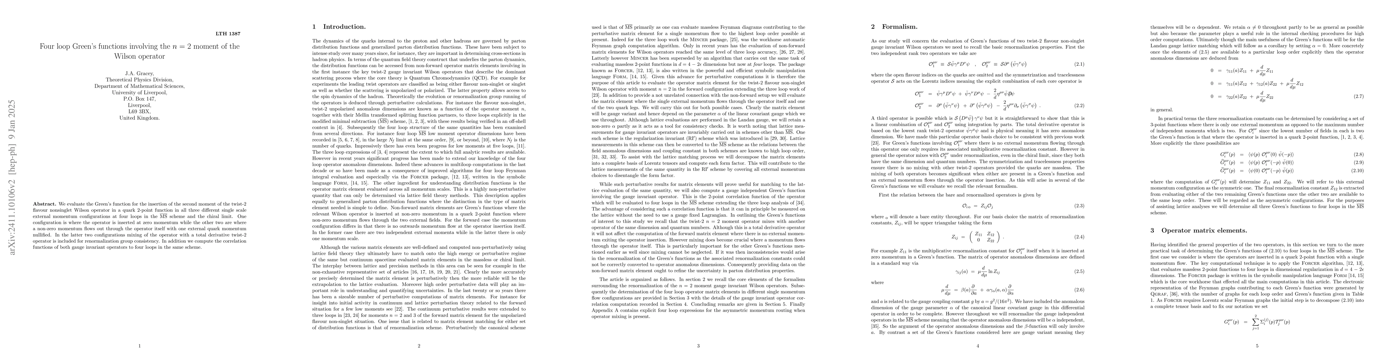 Thumbnail for Four loop Green's functions involving the $n$ $=$ $2$ moment of the
  Wilson operator