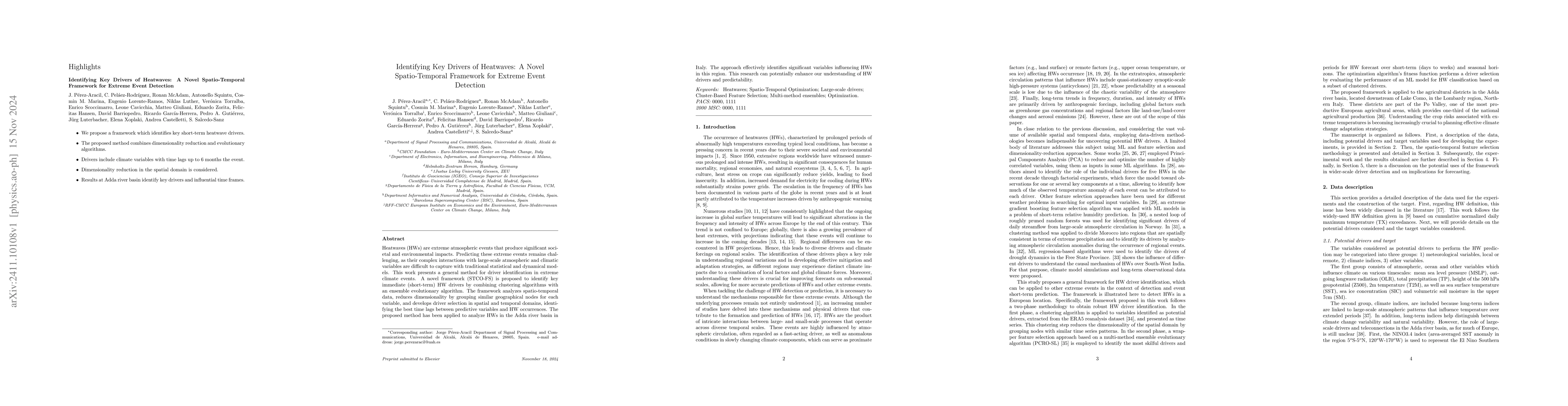 Thumbnail for Identifying Key Drivers of Heatwaves: A Novel Spatio-Temporal Framework
  for Extreme Event Detection