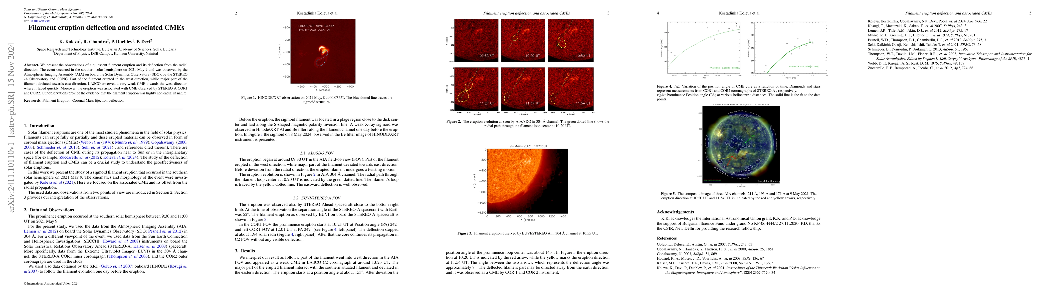 Thumbnail for Filament eruption deflection and associated CMEs