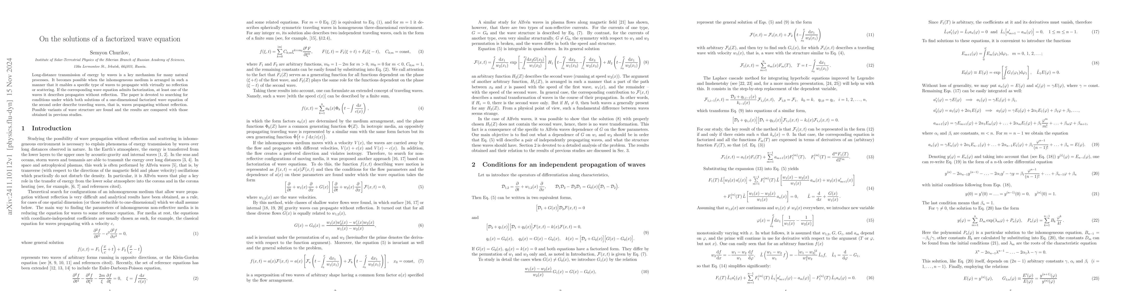Thumbnail for On the solutions of a factorized wave equation
