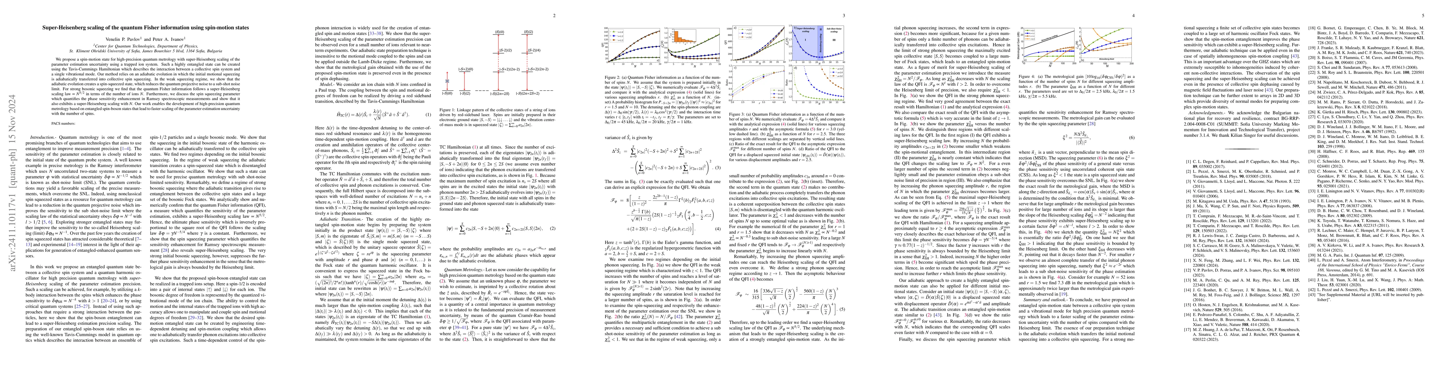 Thumbnail for Super-Heisenberg scaling of the quantum Fisher information using
  spin-motion states