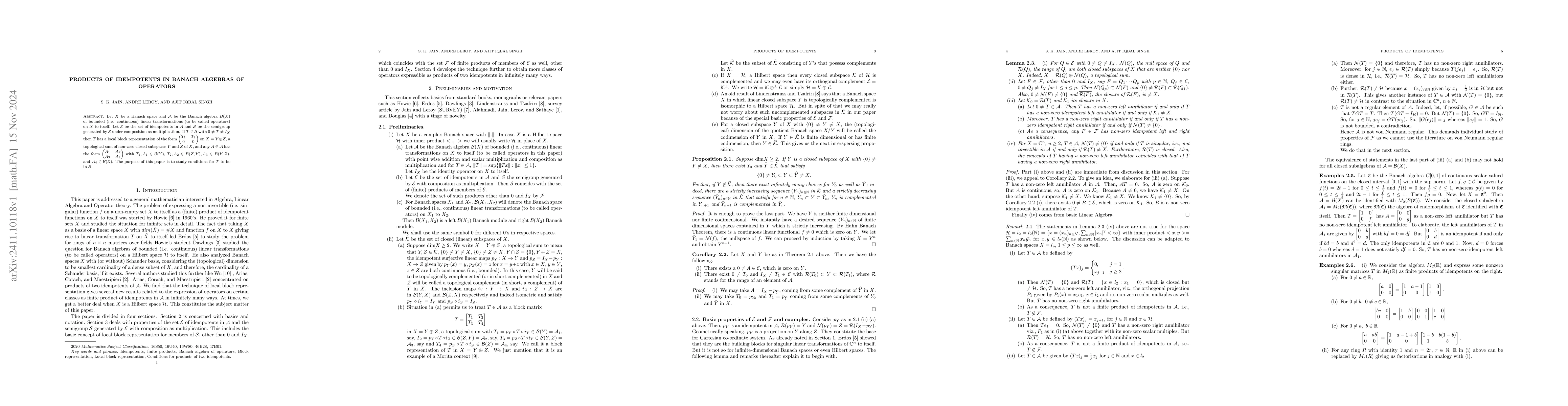 Thumbnail for Products of Idempotents in Banach Algebras of Operators
