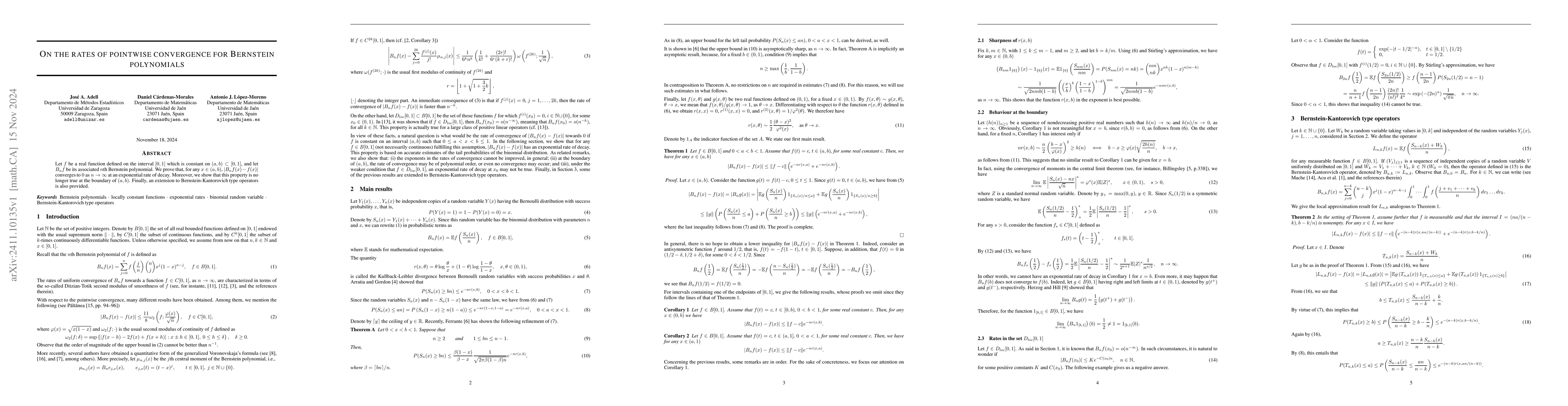 Thumbnail for On the rates of pointwise convergence for Bernstein polynomials