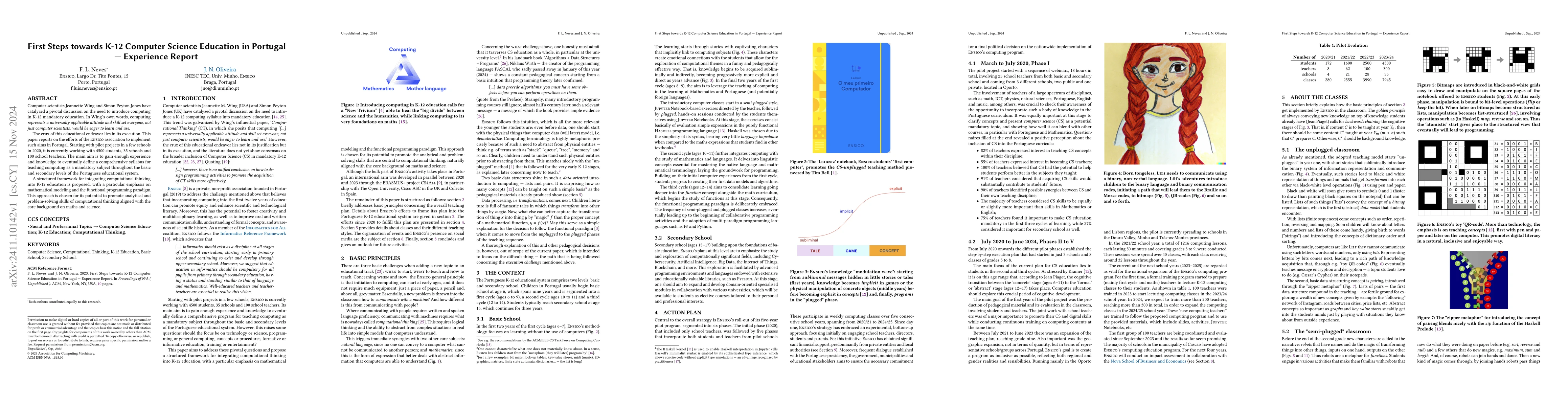 Thumbnail for First Steps towards K-12 Computer Science Education in Portugal --
  Experience Report