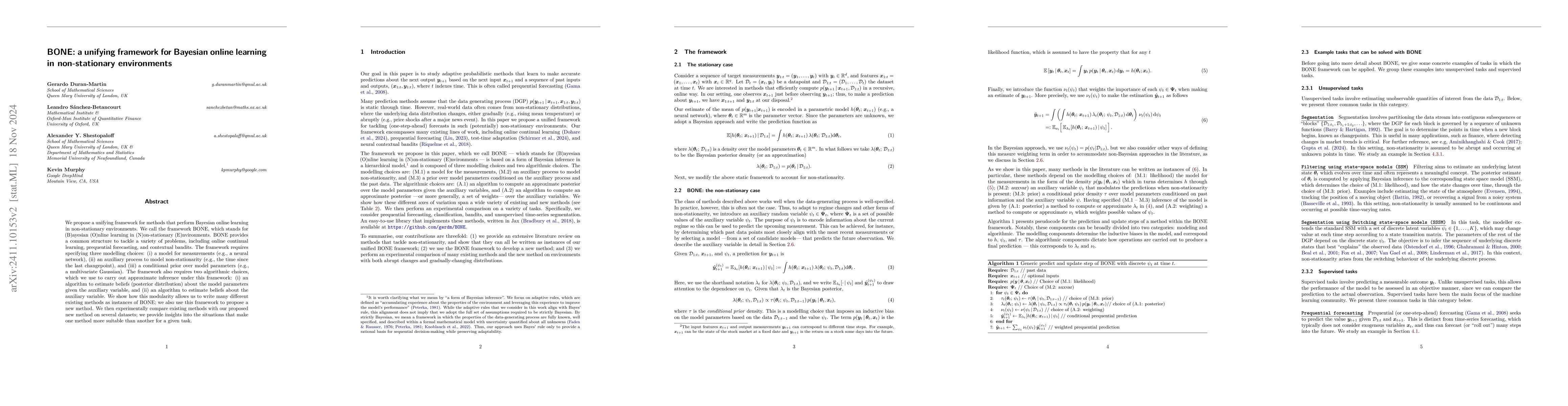 Thumbnail for BONE: a unifying framework for Bayesian online learning in
  non-stationary environments