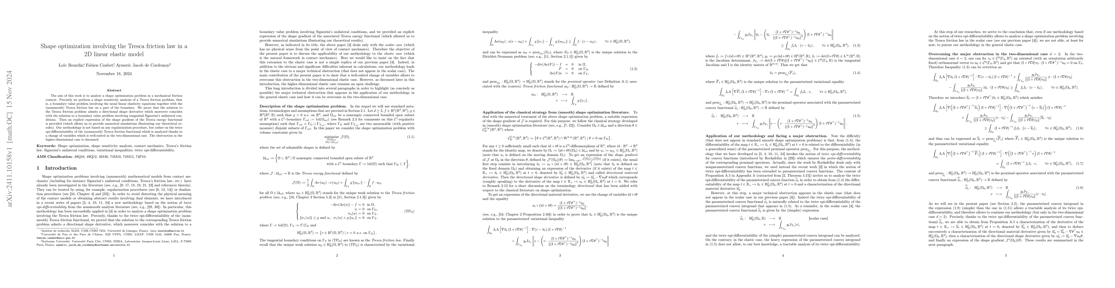 Thumbnail for Shape optimization involving the Tresca friction law in a 2D linear
  elastic model