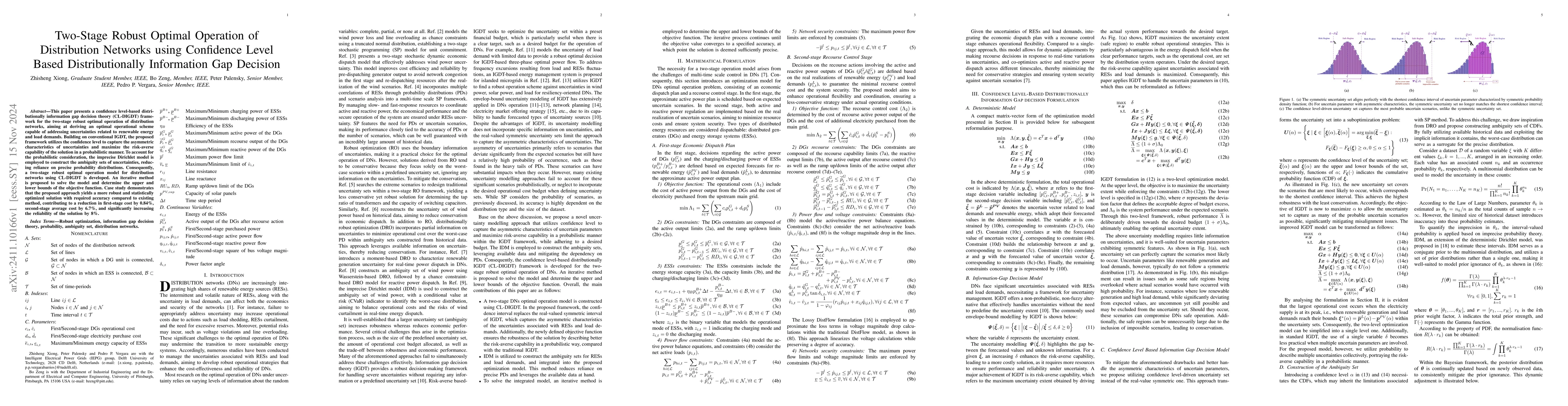 Thumbnail for Two-Stage Robust Optimal Operation of Distribution Networks using
  Confidence Level Based Distributionally Information Gap Decision