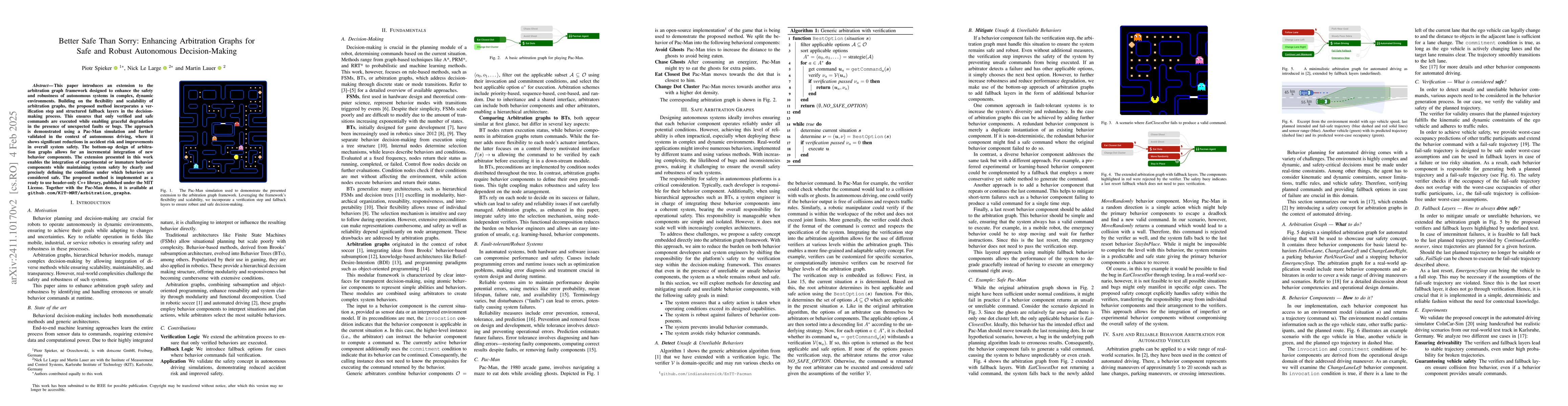 Thumbnail for Better Safe Than Sorry: Enhancing Arbitration Graphs for Safe and Robust
  Autonomous Decision-Making