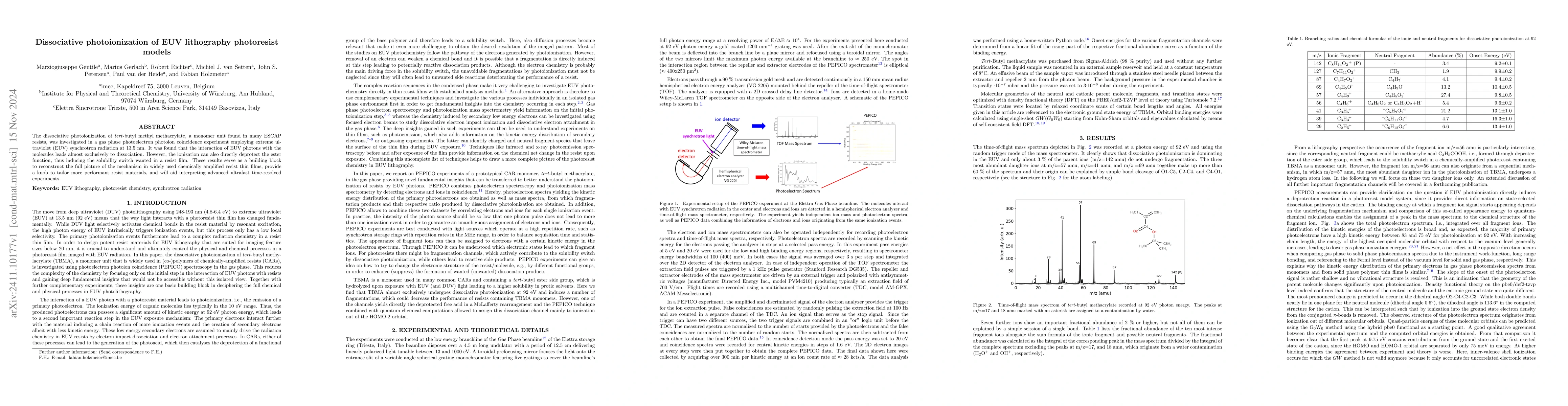Thumbnail for Dissociative photoionization of EUV lithography photoresist models