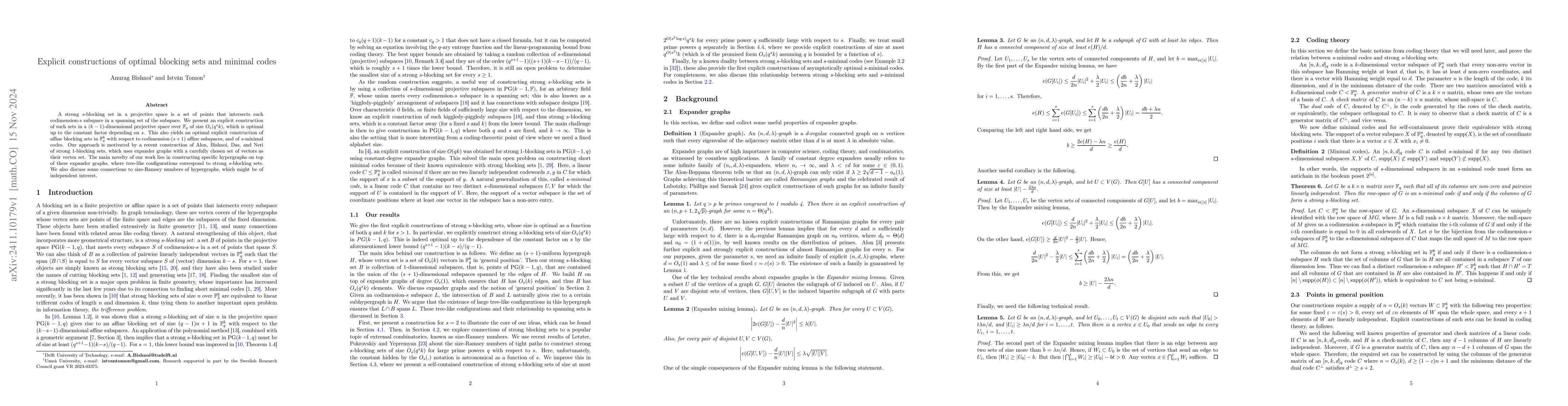 Thumbnail for Explicit constructions of optimal blocking sets and minimal codes