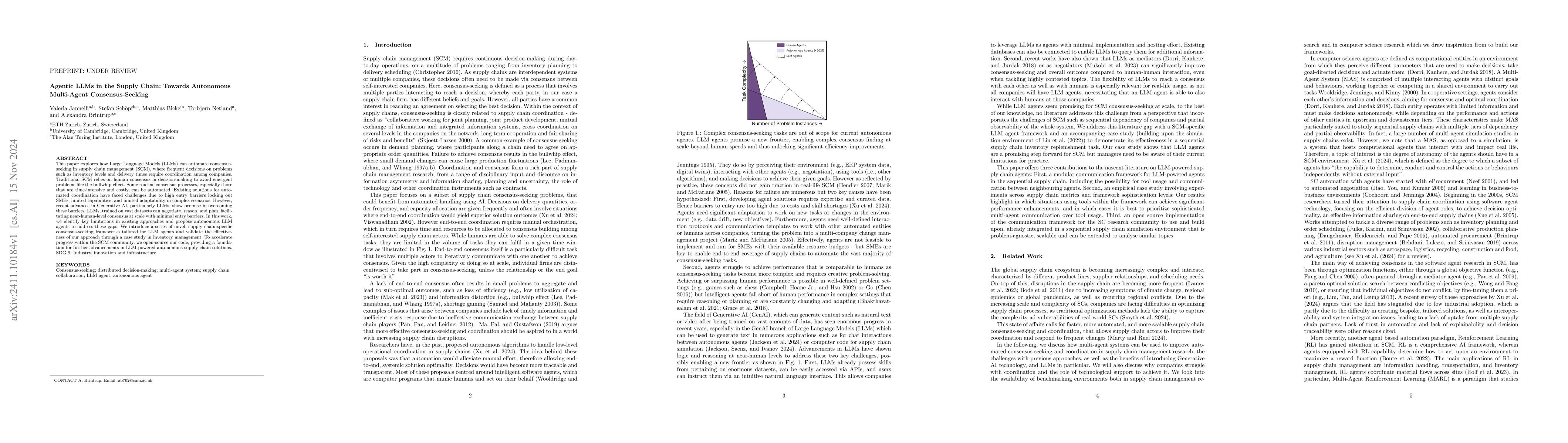 Thumbnail for Agentic LLMs in the Supply Chain: Towards Autonomous Multi-Agent
  Consensus-Seeking