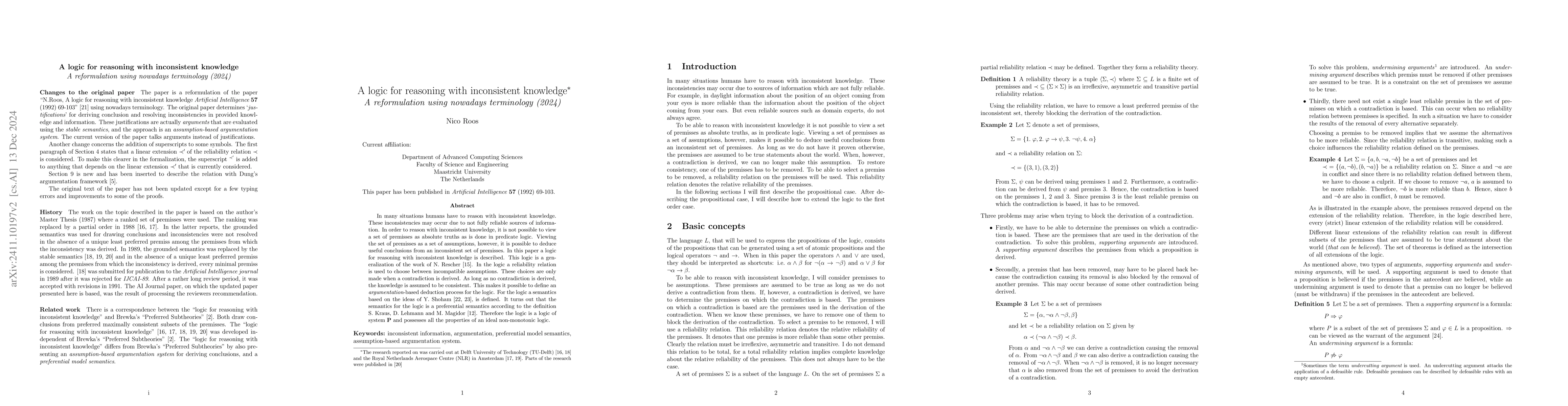 Thumbnail for A logic for reasoning with inconsistent knowledge -- A reformulation
  using nowadays terminology (2024)