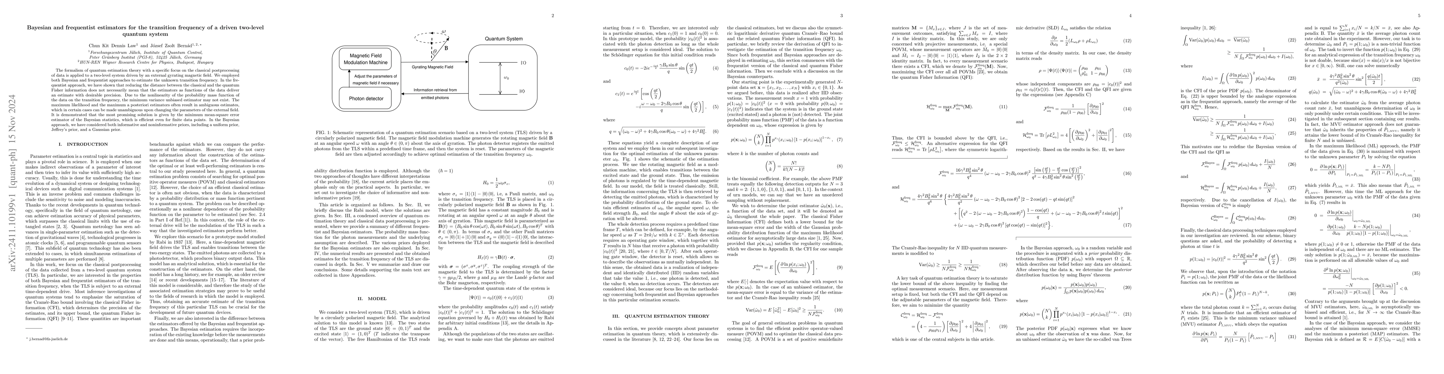 Thumbnail for Bayesian and frequentist estimators for the transition frequency of a
  driven two-level quantum system
