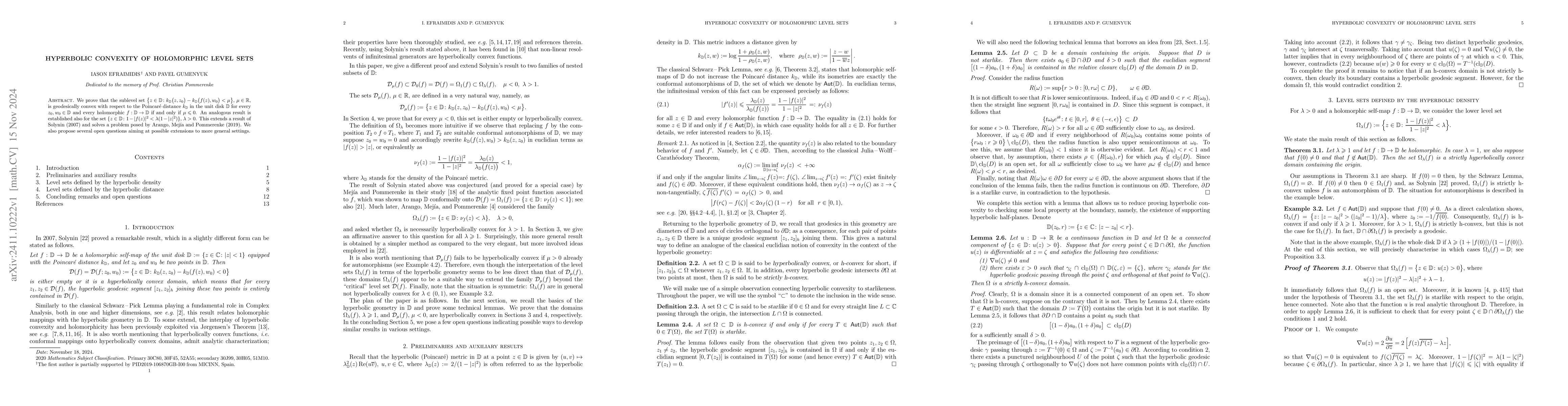 Thumbnail for Hyperbolic convexity of holomorphic level sets