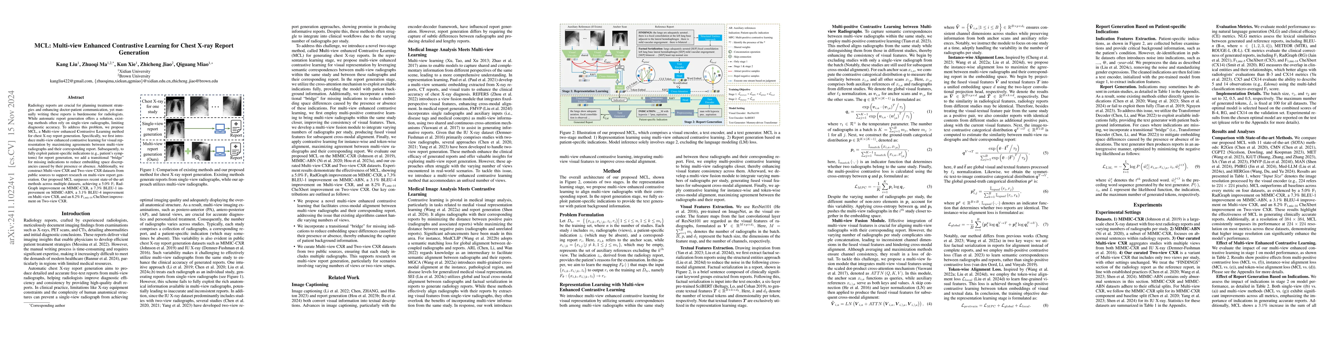 Thumbnail for MCL: Multi-view Enhanced Contrastive Learning for Chest X-ray Report
  Generation
