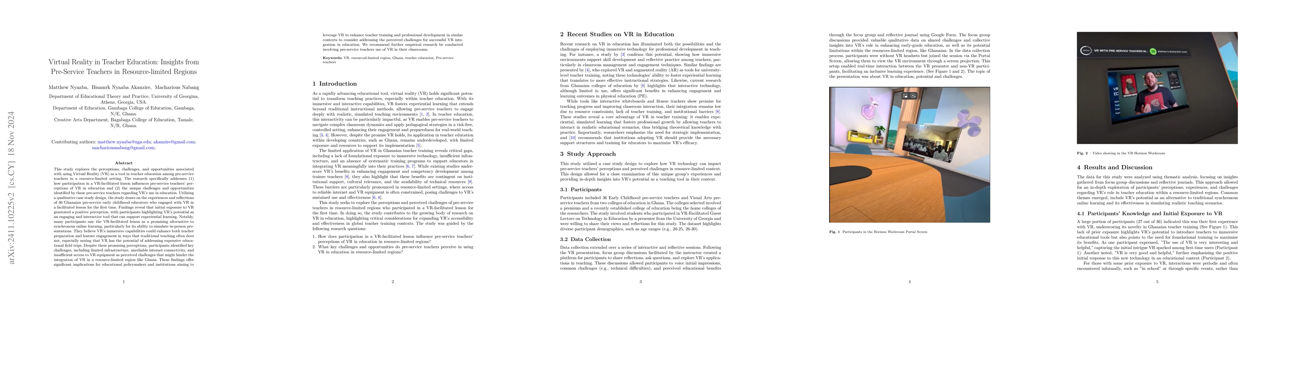 Thumbnail for Virtual Reality in Teacher Education: Insights from Pre-Service Teachers
  in Resource-limited Regions