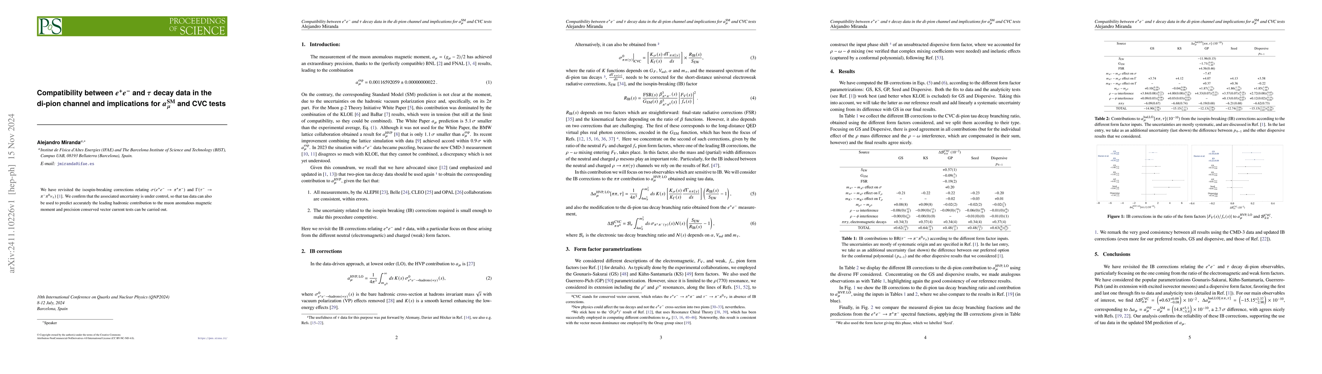 Thumbnail for Compatibility between $e^+e^-$ and $τ$ decay data in the di-pion
  channel and implications for $a_μ^\mathrm{SM}$ and CVC tests