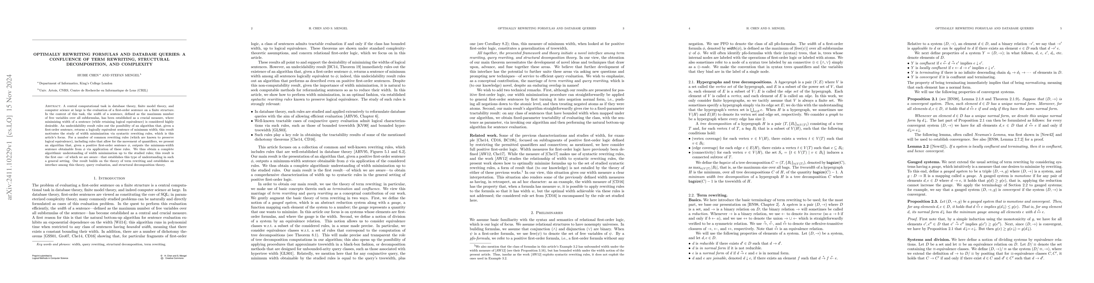 Thumbnail for Optimally Rewriting Formulas and Database Queries: A Confluence of Term
  Rewriting, Structural Decomposition, and Complexity