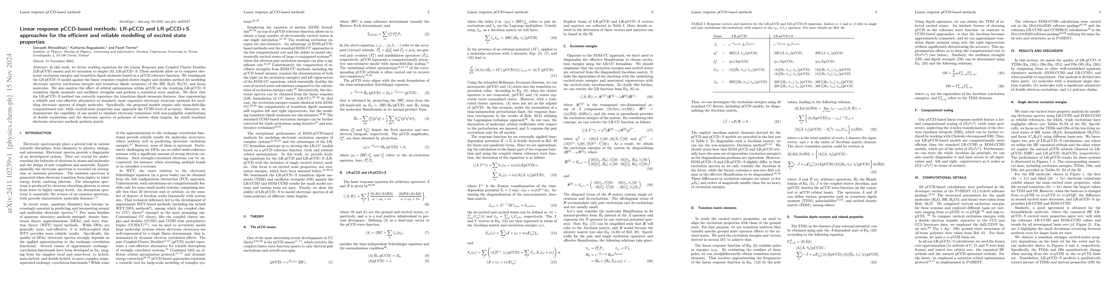 Thumbnail for Linear Response pCCD-Based Methods: LR-pCCD and LR-pCCD+S Approaches for
  the Efficient and Reliable Modeling of Excited state Properties