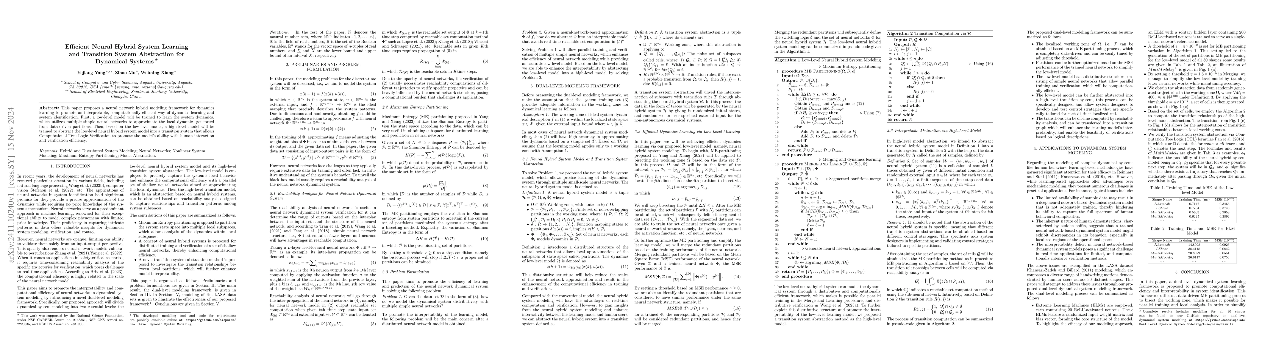 Thumbnail for Efficient Neural Hybrid System Learning and Transition System
  Abstraction for Dynamical Systems