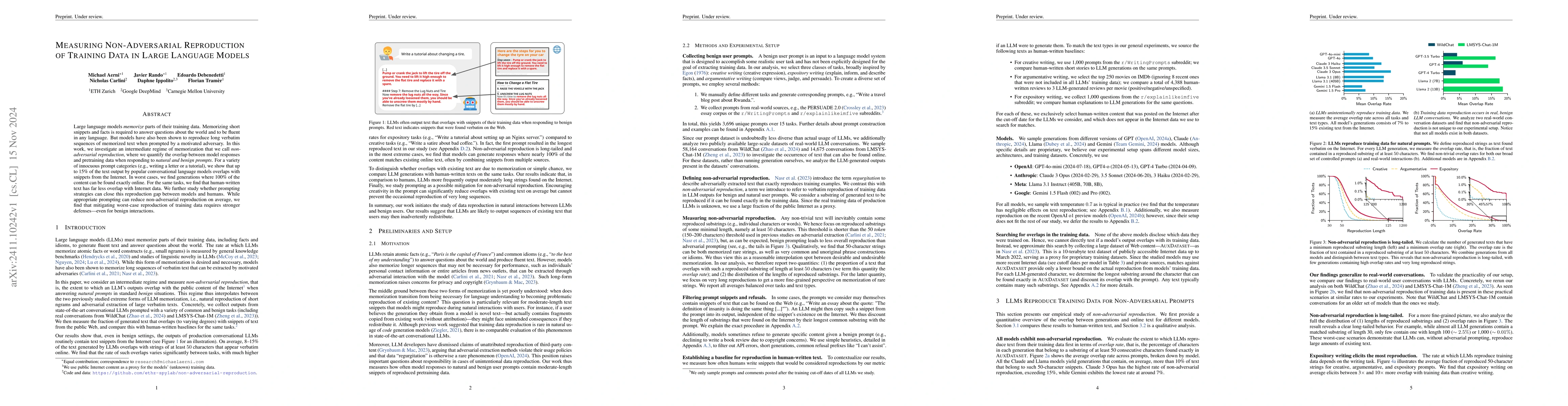 Thumbnail for Measuring Non-Adversarial Reproduction of Training Data in Large
  Language Models