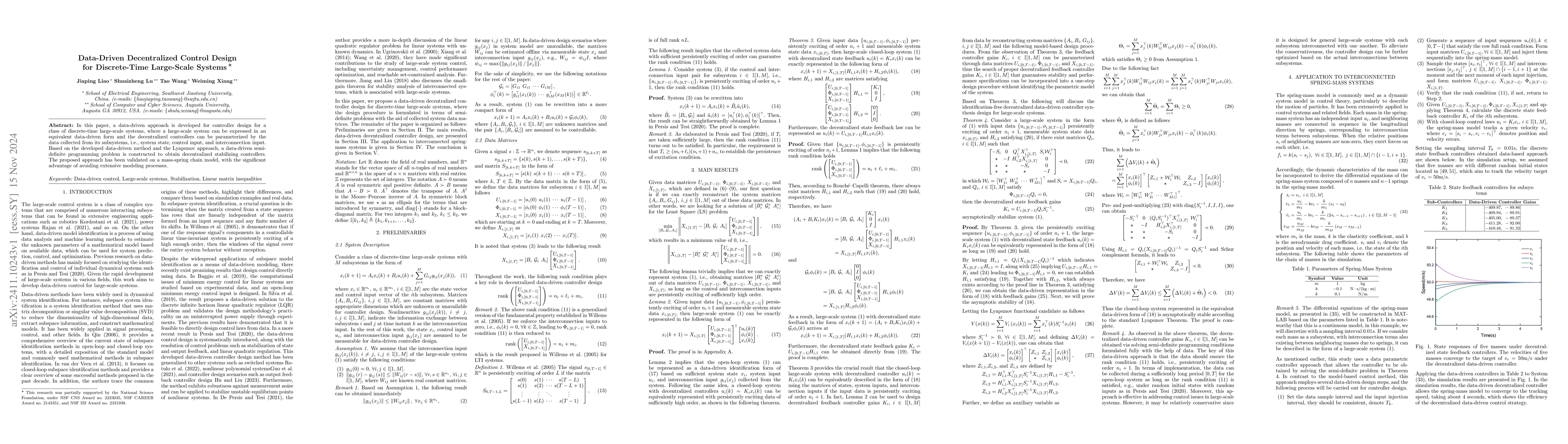 Thumbnail for Data-Driven Decentralized Control Design for Discrete-Time Large-Scale
  Systems