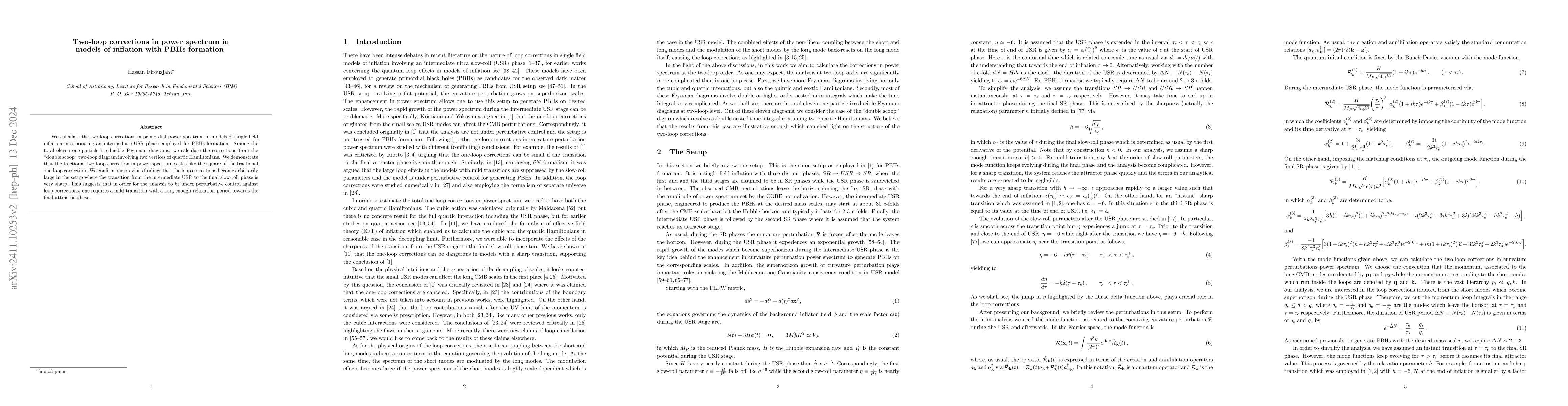 Thumbnail for Two-loop corrections in power spectrum in models of inflation with PBHs
  formation