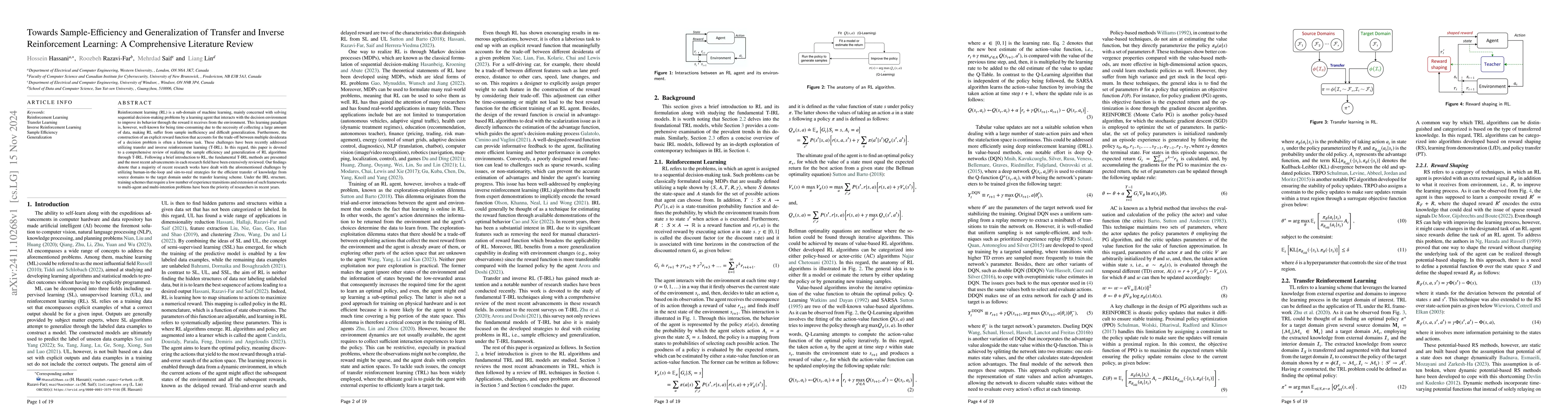 Thumbnail for Towards Sample-Efficiency and Generalization of Transfer and Inverse
  Reinforcement Learning: A Comprehensive Literature Review