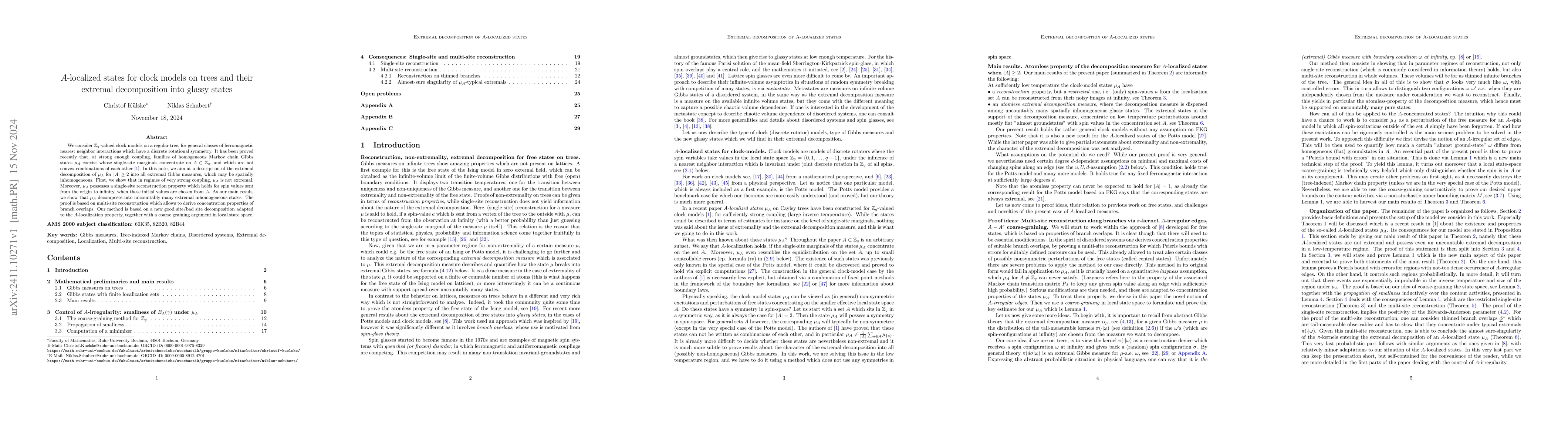 Thumbnail for A-localized states for clock models on trees and their extremal
  decomposition into glassy states