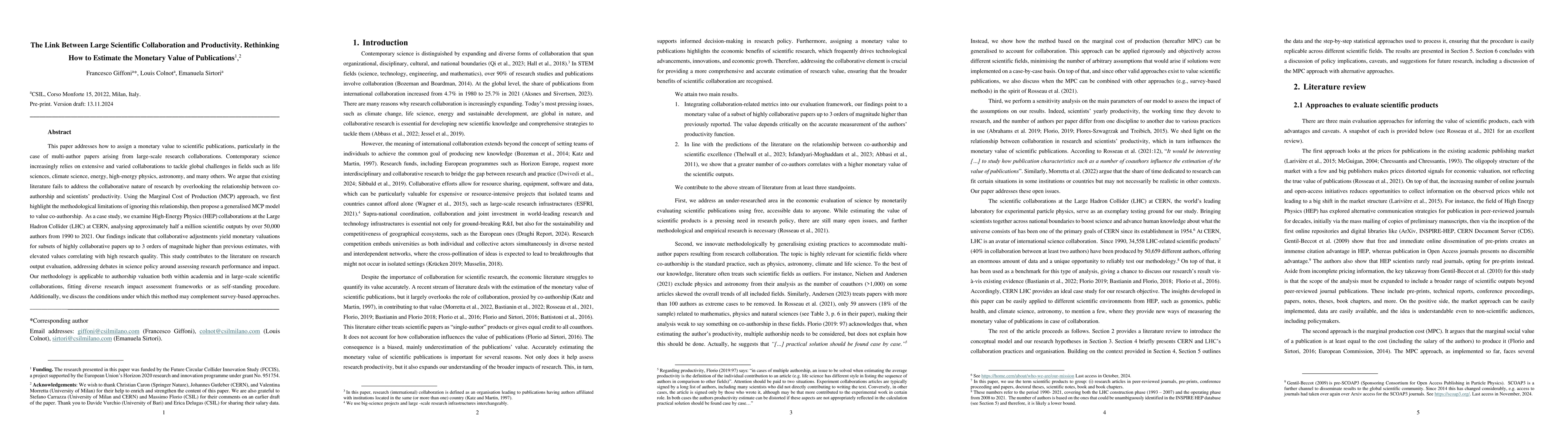 Thumbnail for The Link Between Large Scientific Collaboration and Productivity.
  Rethinking How to Estimate the Monetary Value of Publications
