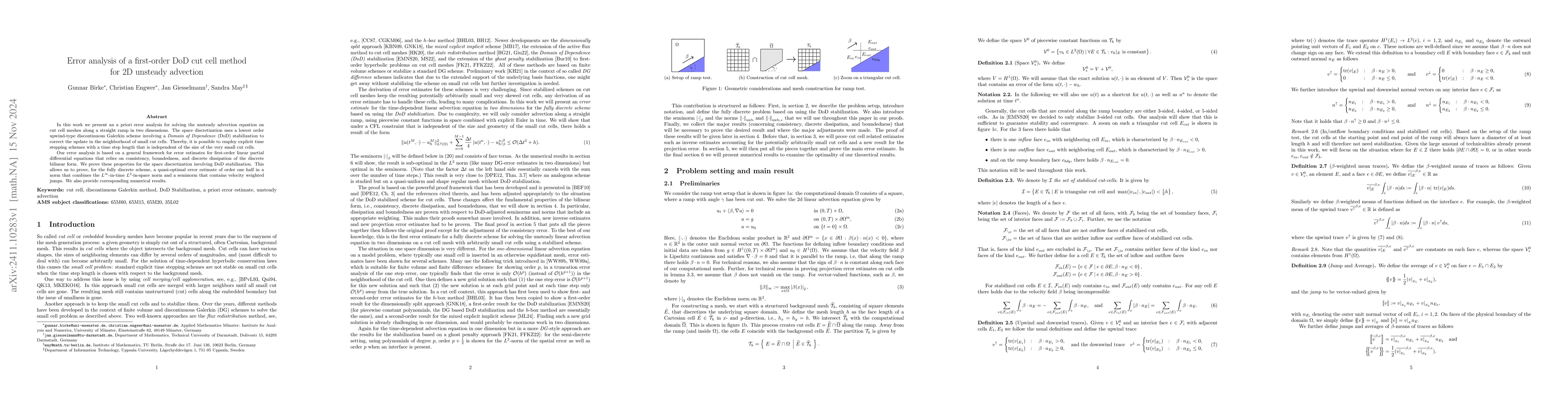 Thumbnail for Error analysis of a first-order DoD cut cell method for 2D unsteady
  advection