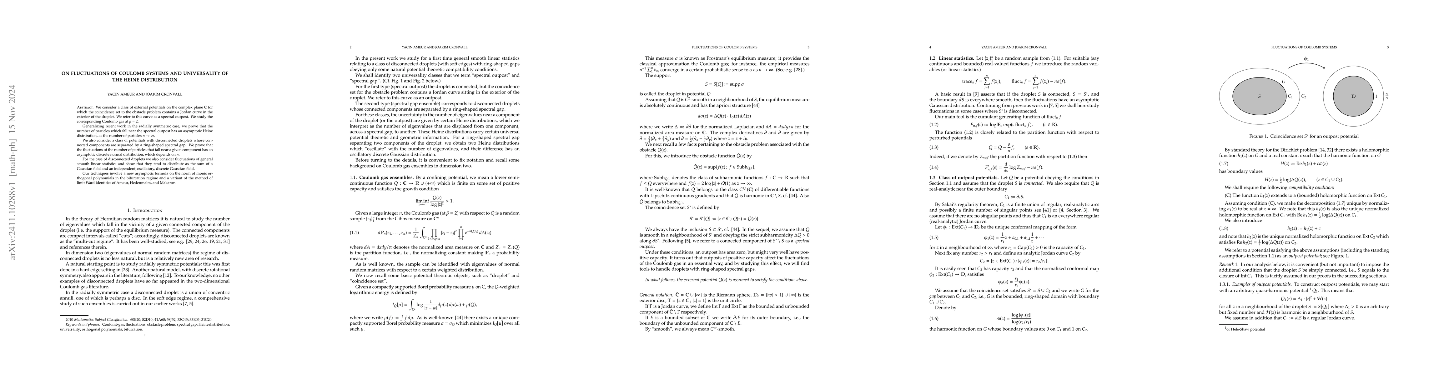 Thumbnail for On fluctuations of Coulomb systems and universality of the Heine
  distribution