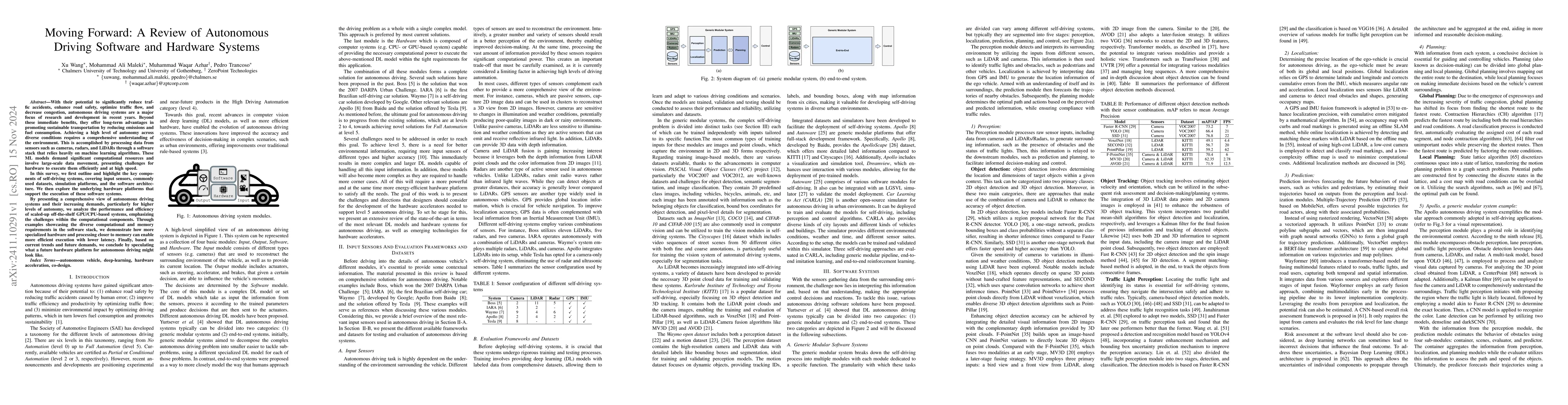 Thumbnail for Moving Forward: A Review of Autonomous Driving Software and Hardware
  Systems