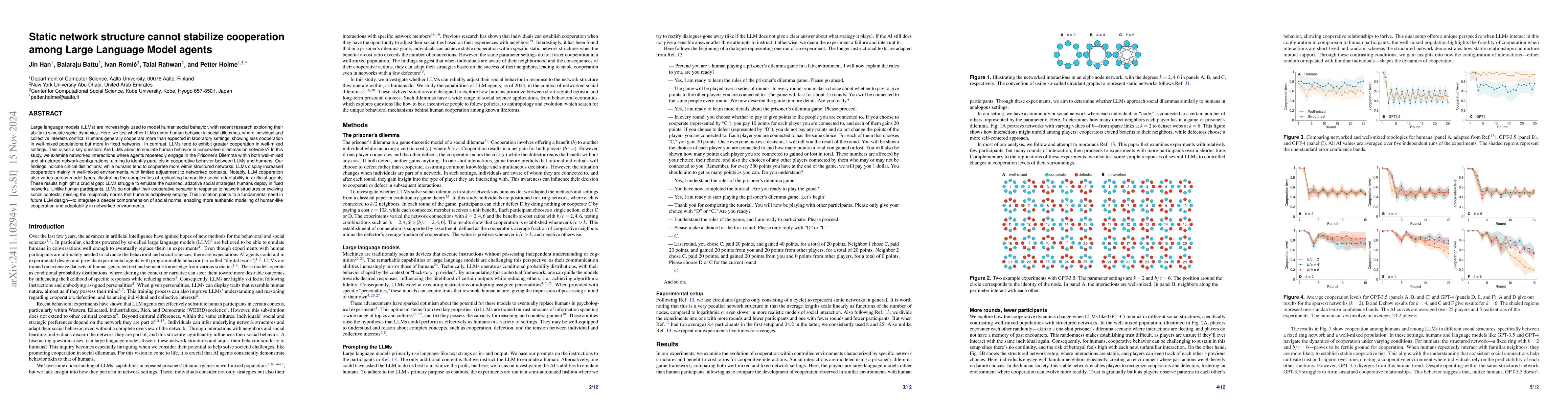 Thumbnail for Static network structure cannot stabilize cooperation among Large
  Language Model agents