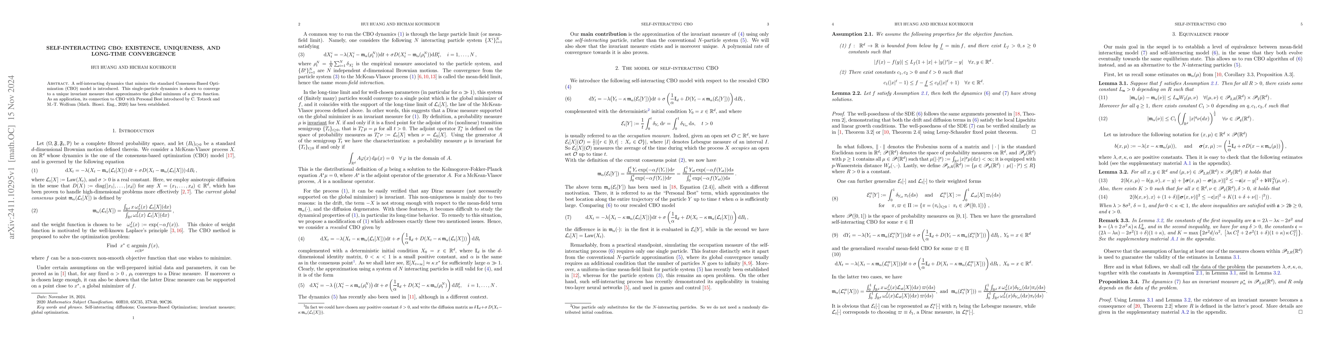 Thumbnail for Self-interacting CBO: Existence, uniqueness, and long-time convergence