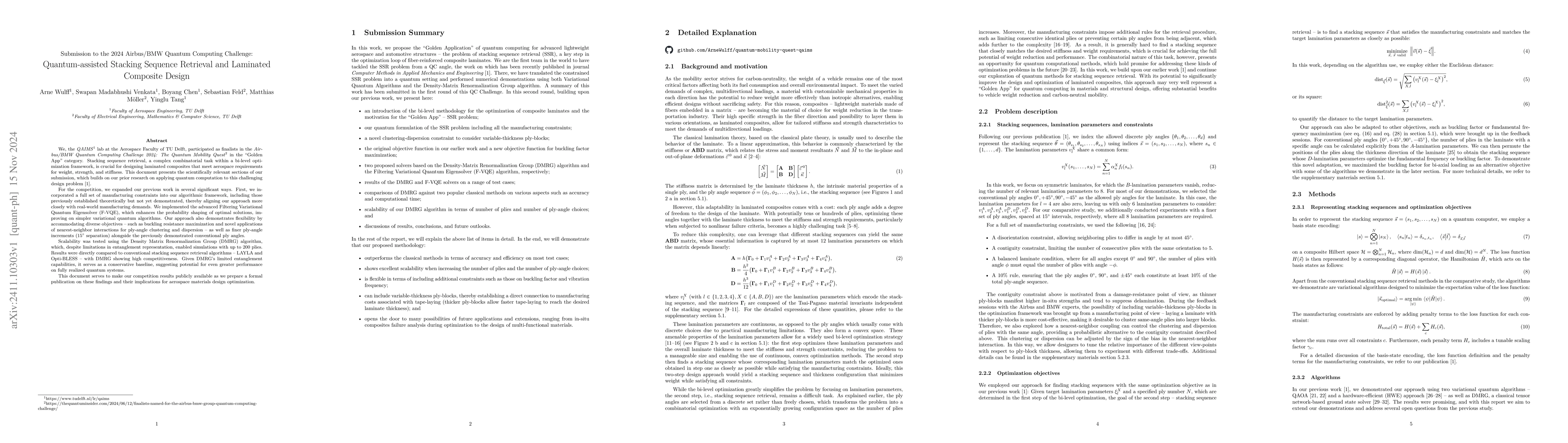 Thumbnail for Quantum-assisted Stacking Sequence Retrieval and Laminated Composite
  Design