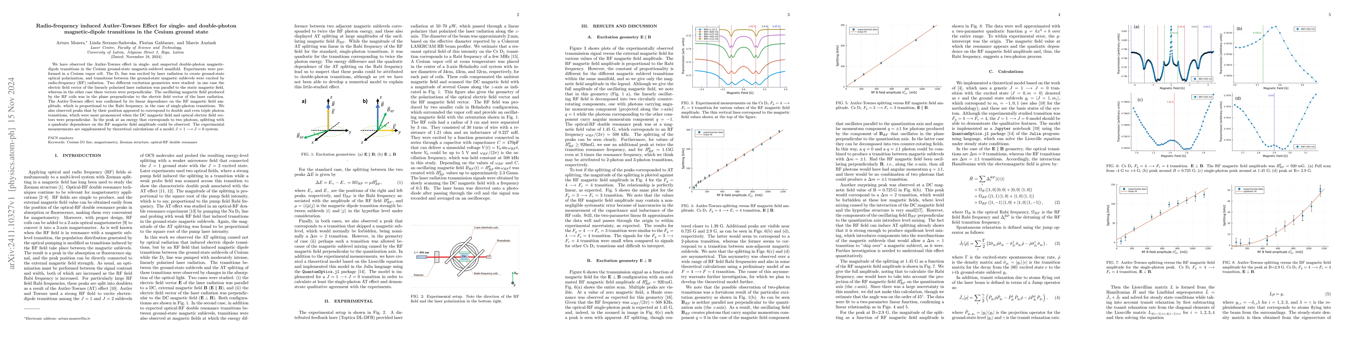 Thumbnail for Radio-frequency induced Autler-Townes Effect for single- and
  double-photon magnetic-dipole transitions in the Cesium ground state