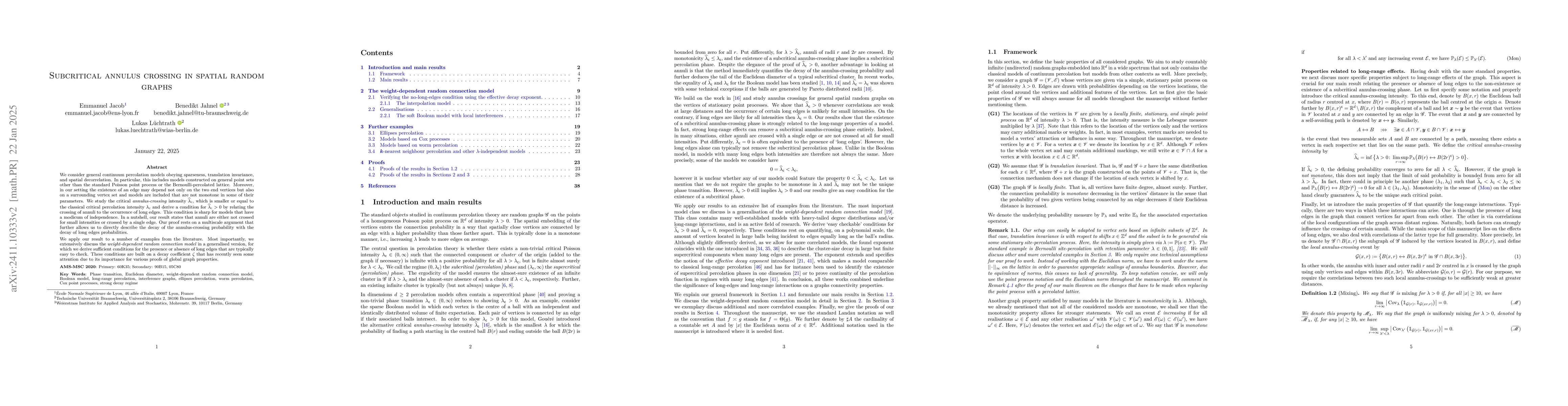 Thumbnail for Subcritical annulus crossing in spatial random graphs