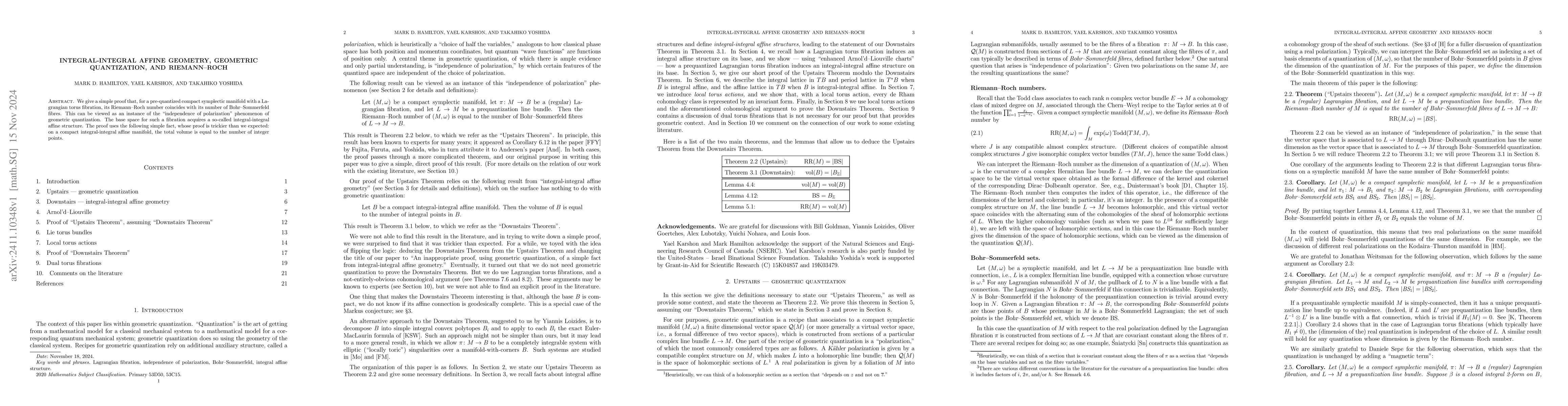 Thumbnail for Integral-integral affine geometry, geometric quantization, and
  Riemann-Roch