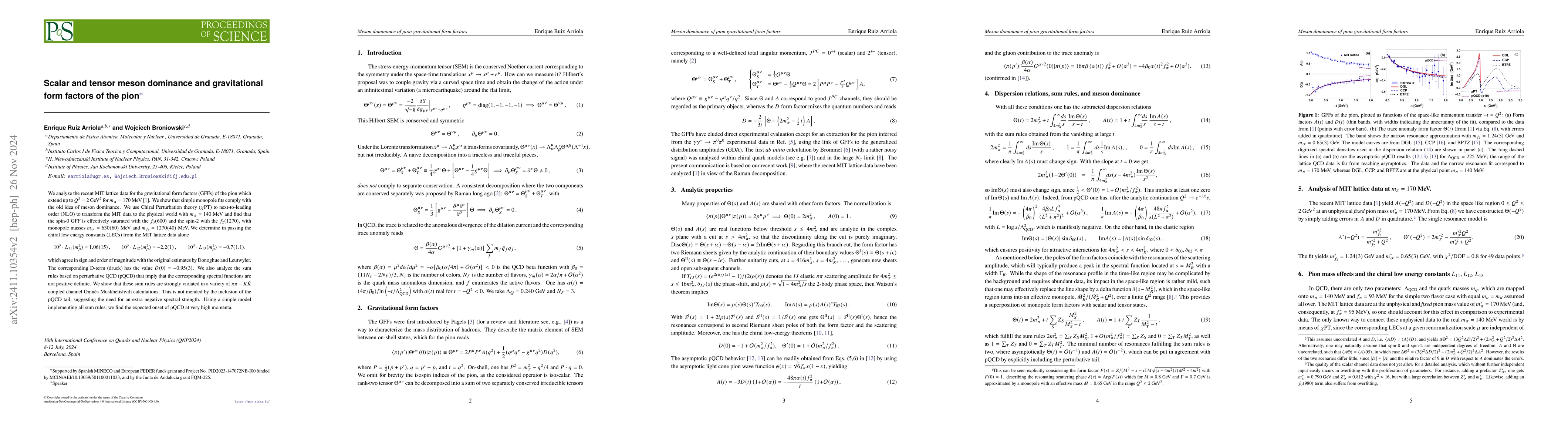 Thumbnail for Scalar and tensor meson dominance and gravitational form factors of the
  pion