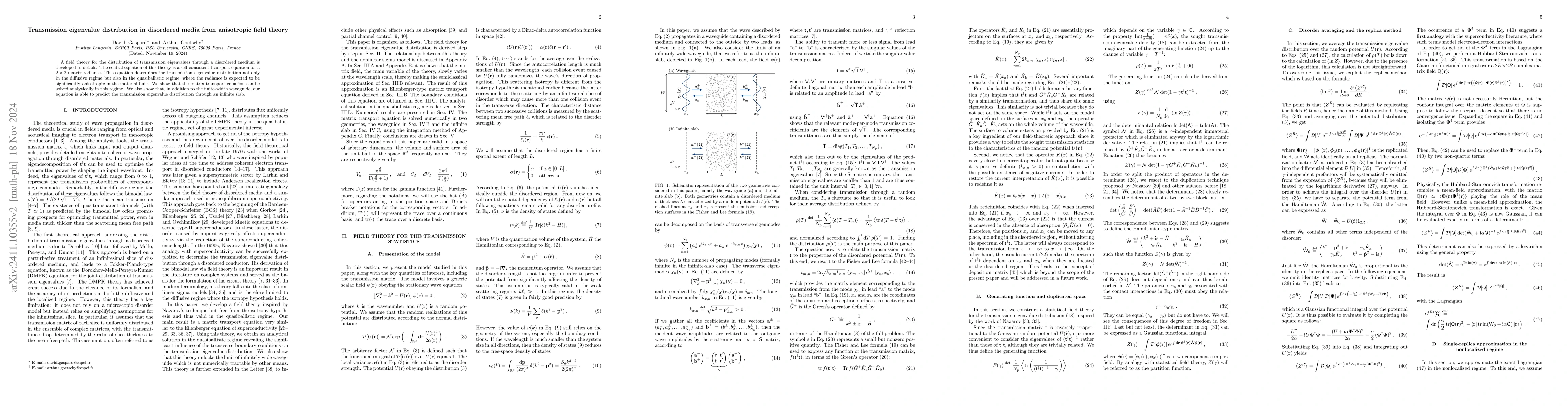 Thumbnail for Transmission eigenvalue distribution in disordered media from
  anisotropic field theory