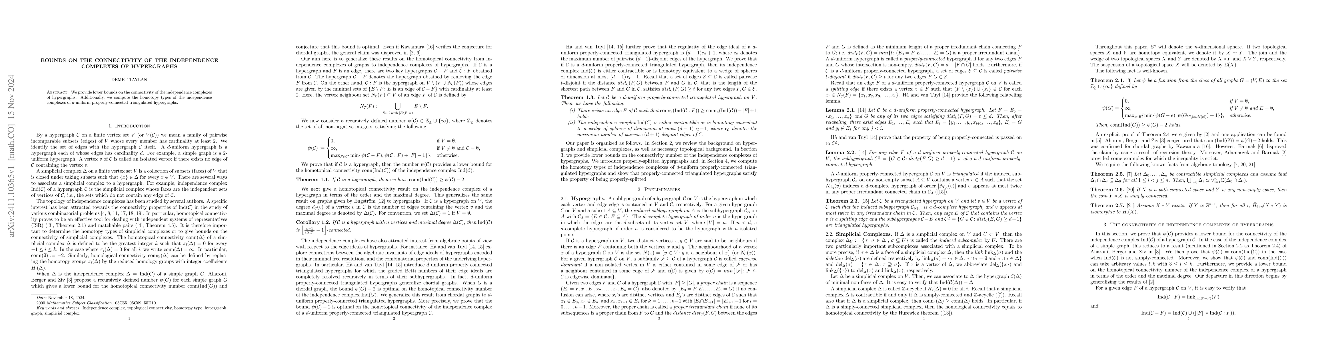 Thumbnail for Bounds on the connectivity of the independence complexes of hypergraphs