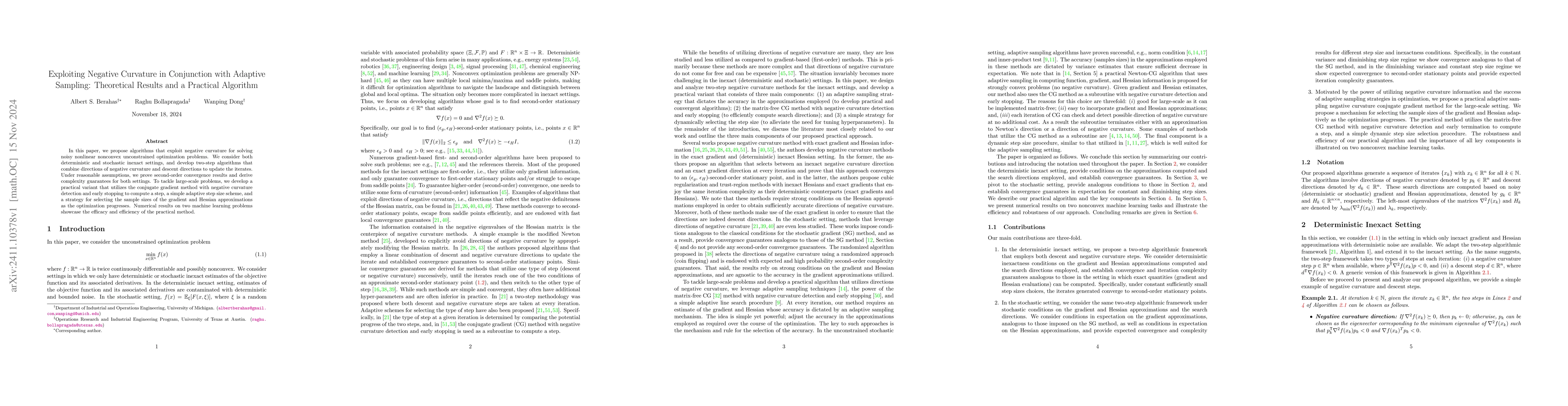 Thumbnail for Exploiting Negative Curvature in Conjunction with Adaptive Sampling:
  Theoretical Results and a Practical Algorithm