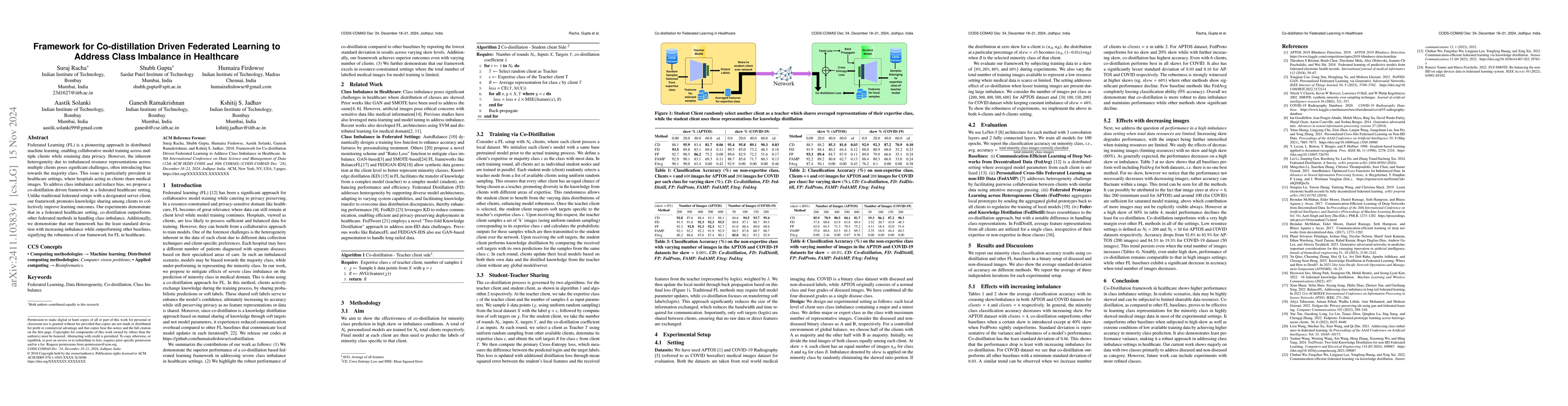 Thumbnail for Framework for Co-distillation Driven Federated Learning to Address Class
  Imbalance in Healthcare