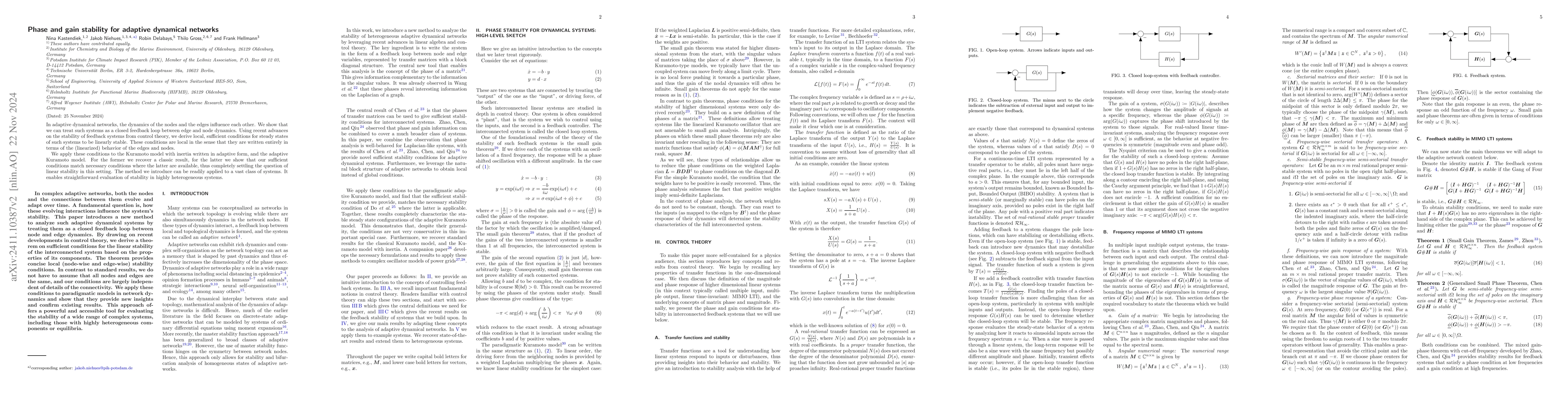 Thumbnail for Phase and gain stability for adaptive dynamical networks