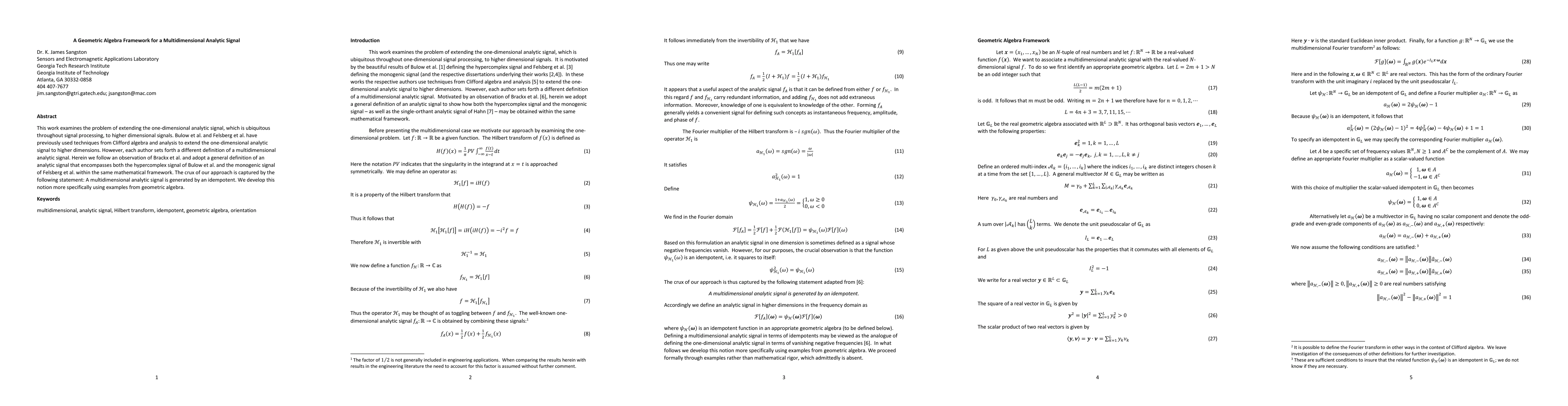 Thumbnail for A Geometric Algebra Framework for a Multidimensional Analytic Signal