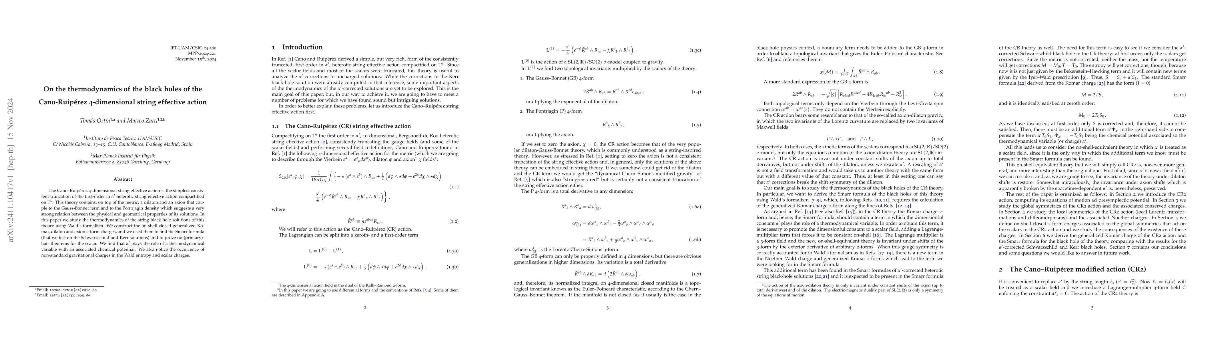 Thumbnail for On the thermodynamics of the black holes of the Cano-Ruipérez
  4-dimensional string effective action