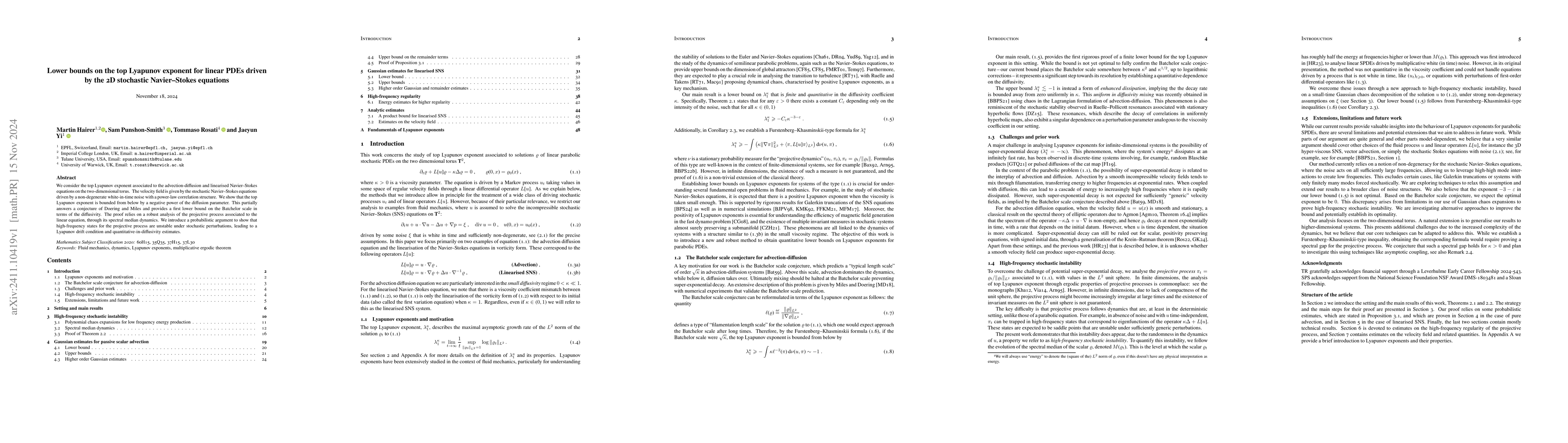 Thumbnail for Lower bounds on the top Lyapunov exponent for linear PDEs driven by the
  2D stochastic Navier-Stokes equations