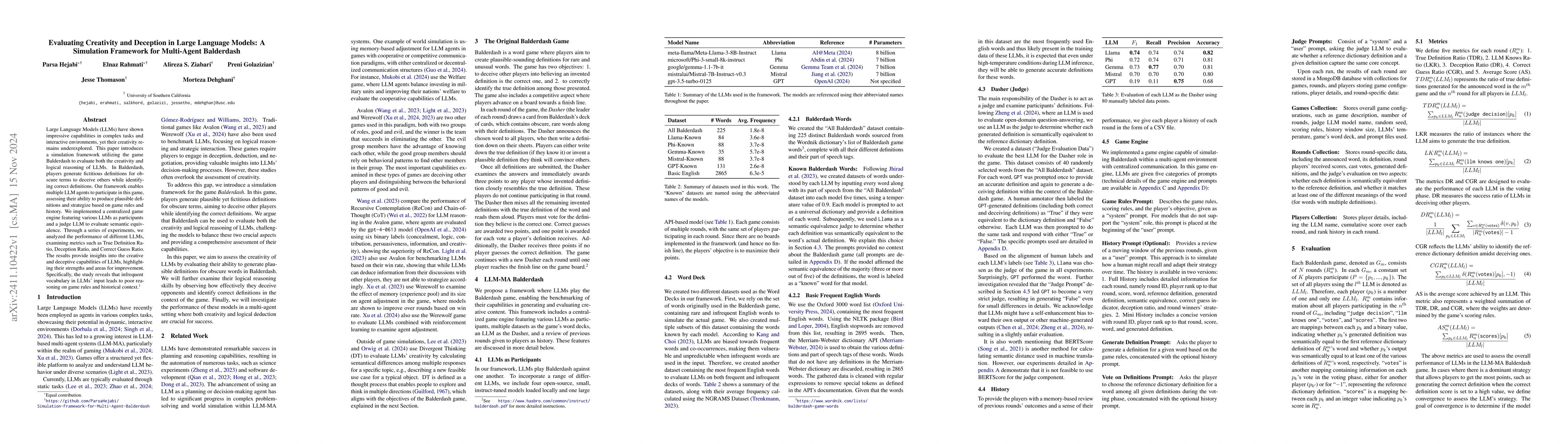 Thumbnail for Evaluating Creativity and Deception in Large Language Models: A
  Simulation Framework for Multi-Agent Balderdash